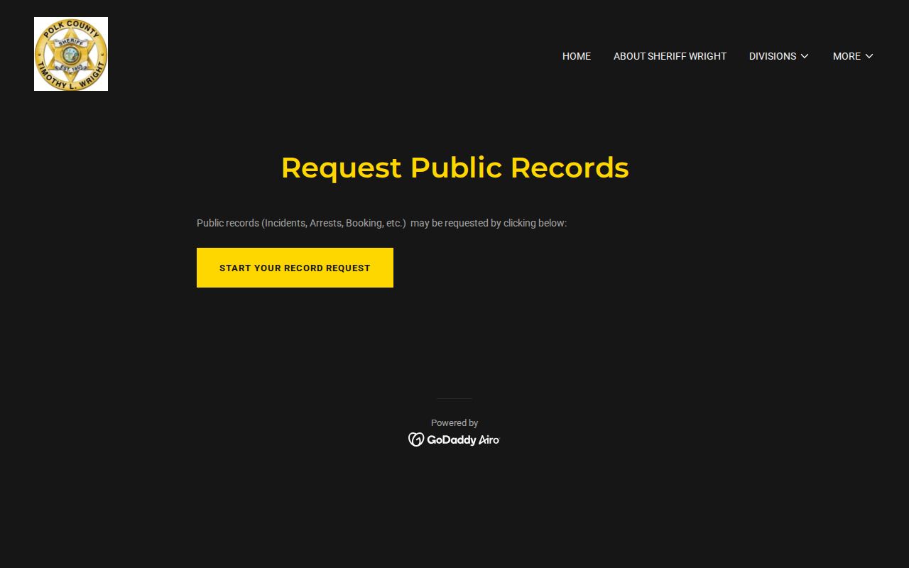 Polk County arrest information records request page