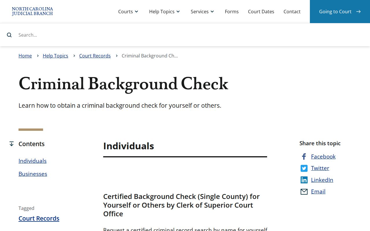 Polk County criminal history options on the North Carolina court website