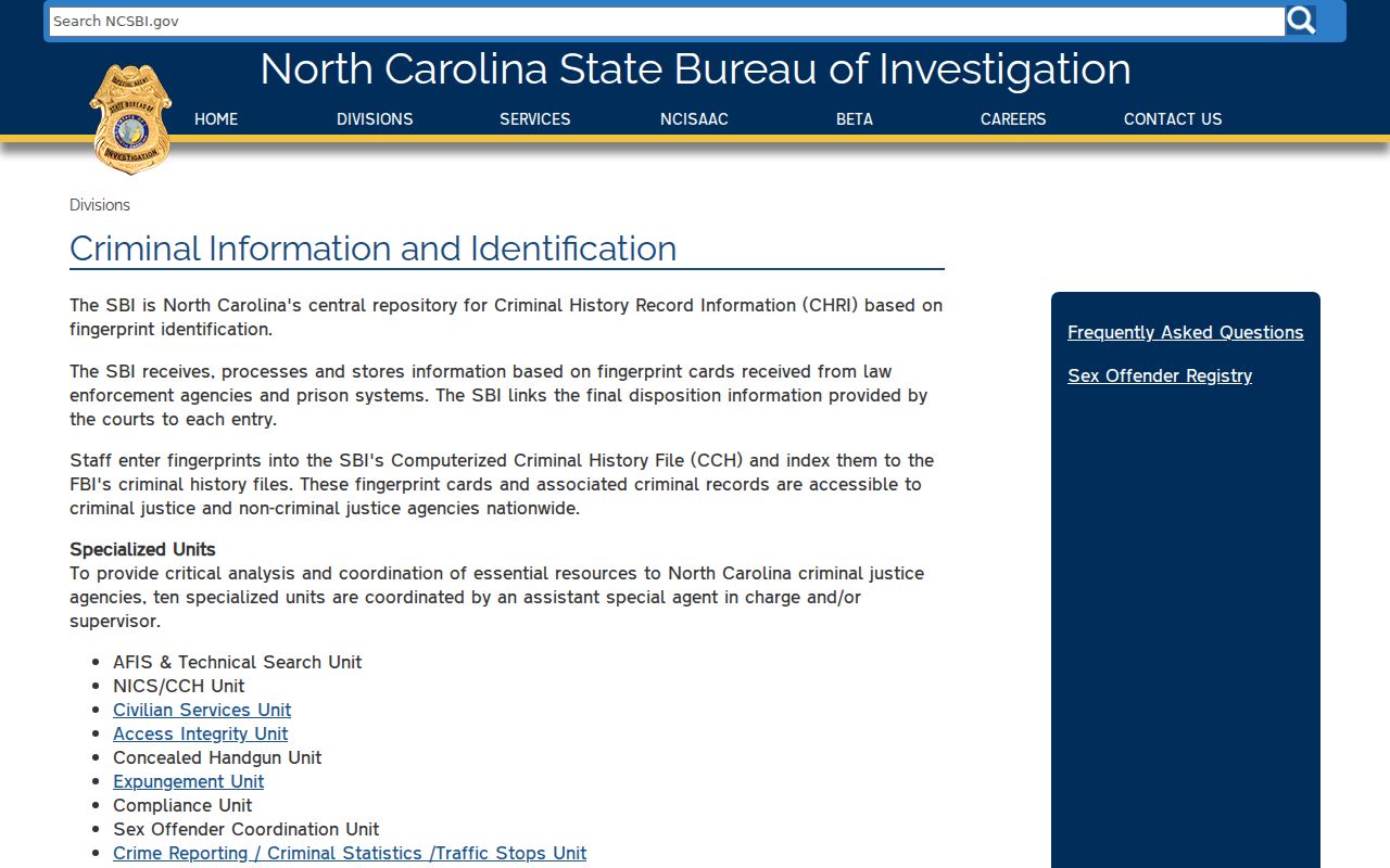 Polk County criminal history and North Carolina SBI repository information