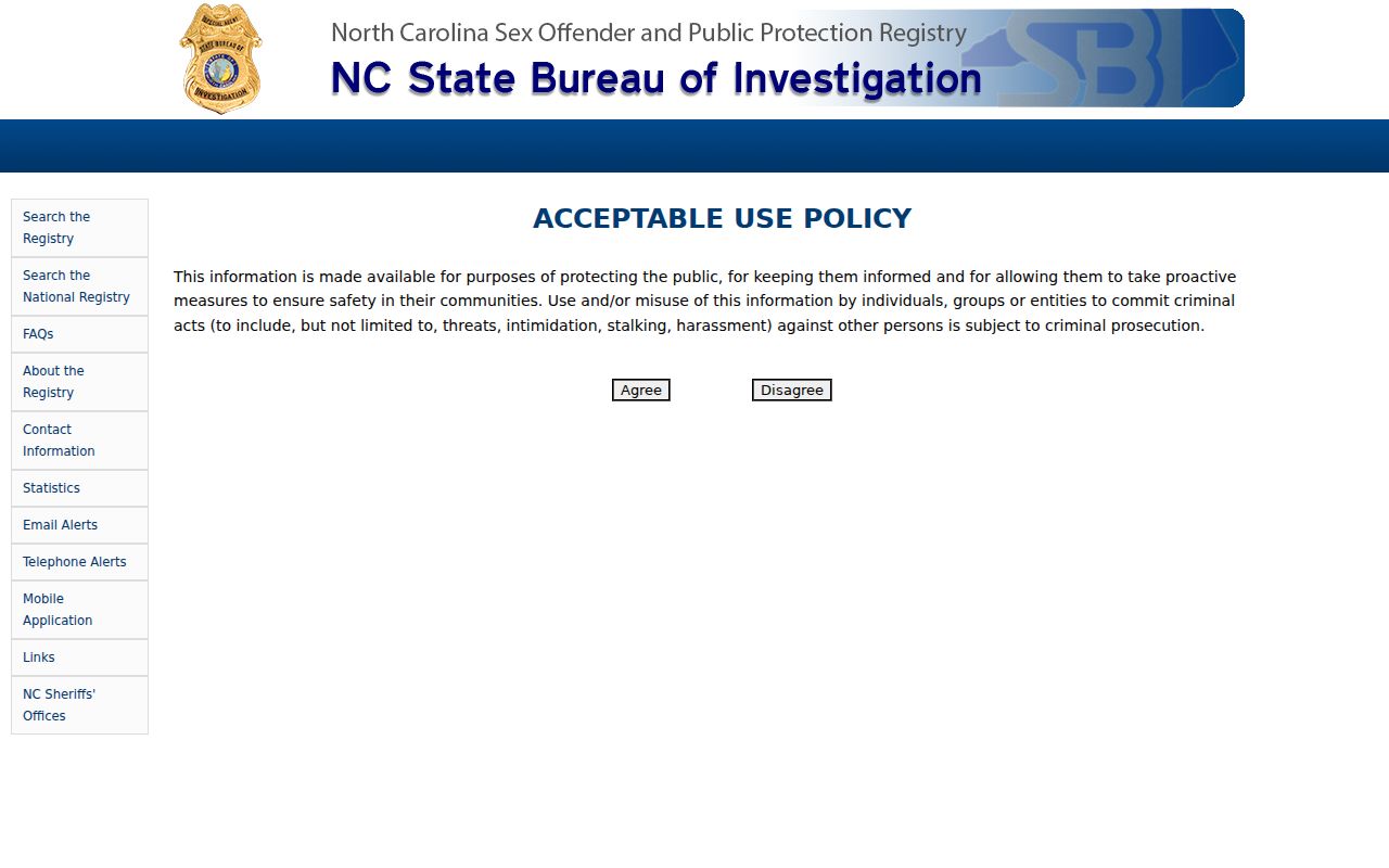 Polk County sex offender search fields in the North Carolina registry