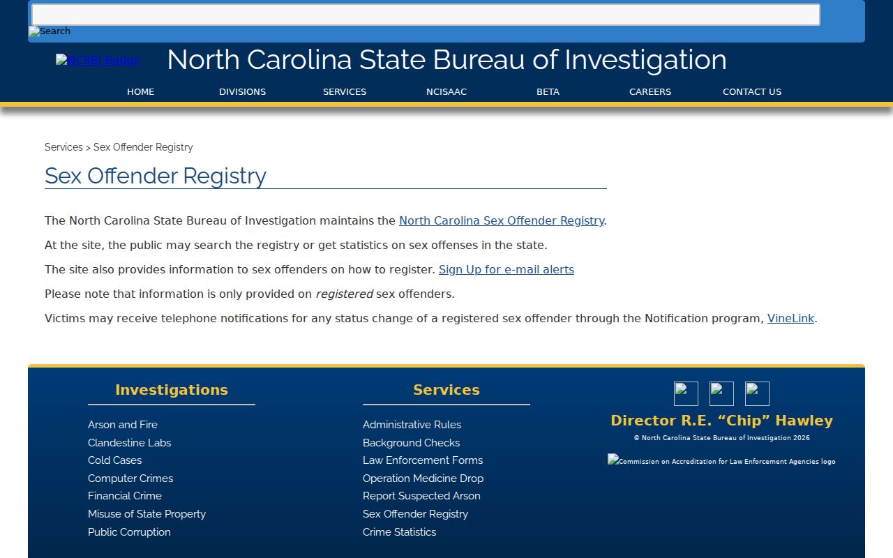 Polk County sex offender registry program information from SBI